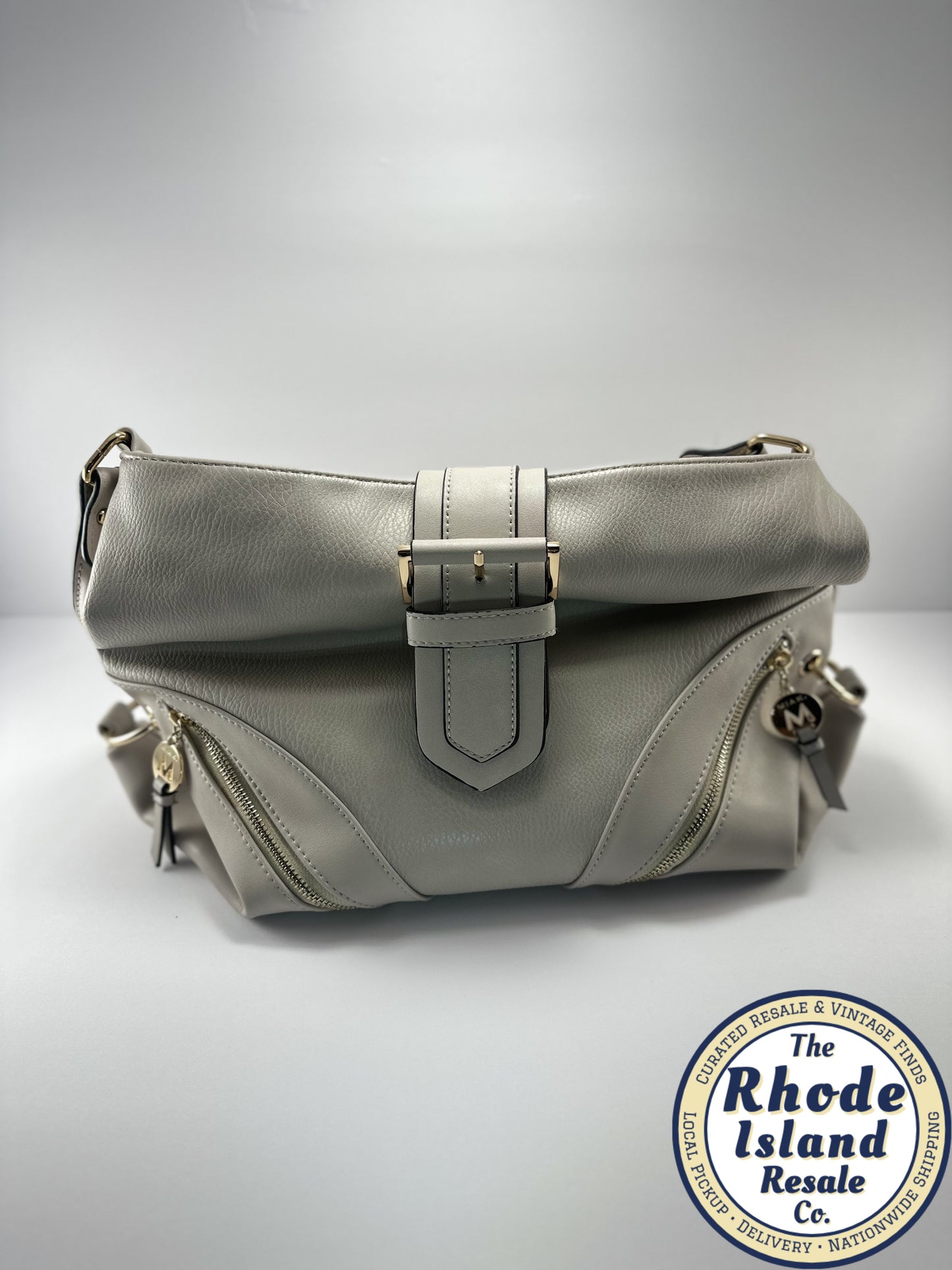 Mia K. Collection Taupe Genuine Leather Shoulder Bag