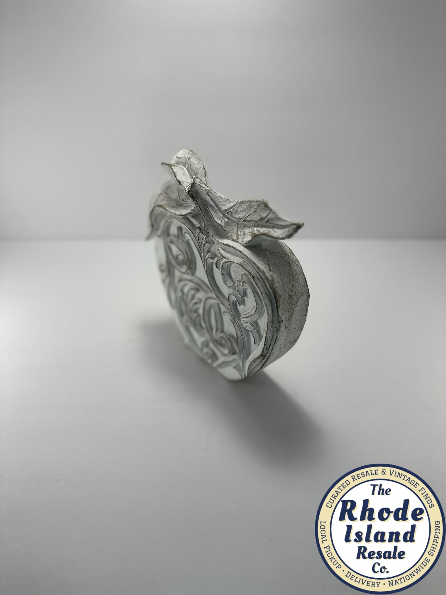 Carved Wooden Apple Figurine – Baroque Floral Scrollwork