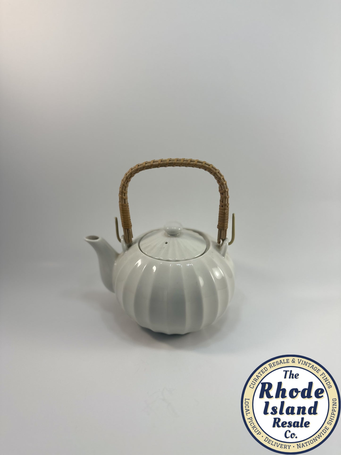 Decorative Ceramic Teapot with Woven Bamboo Handle