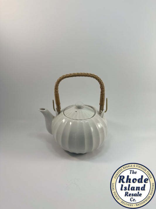 Decorative Ceramic Teapot with Woven Bamboo Handle