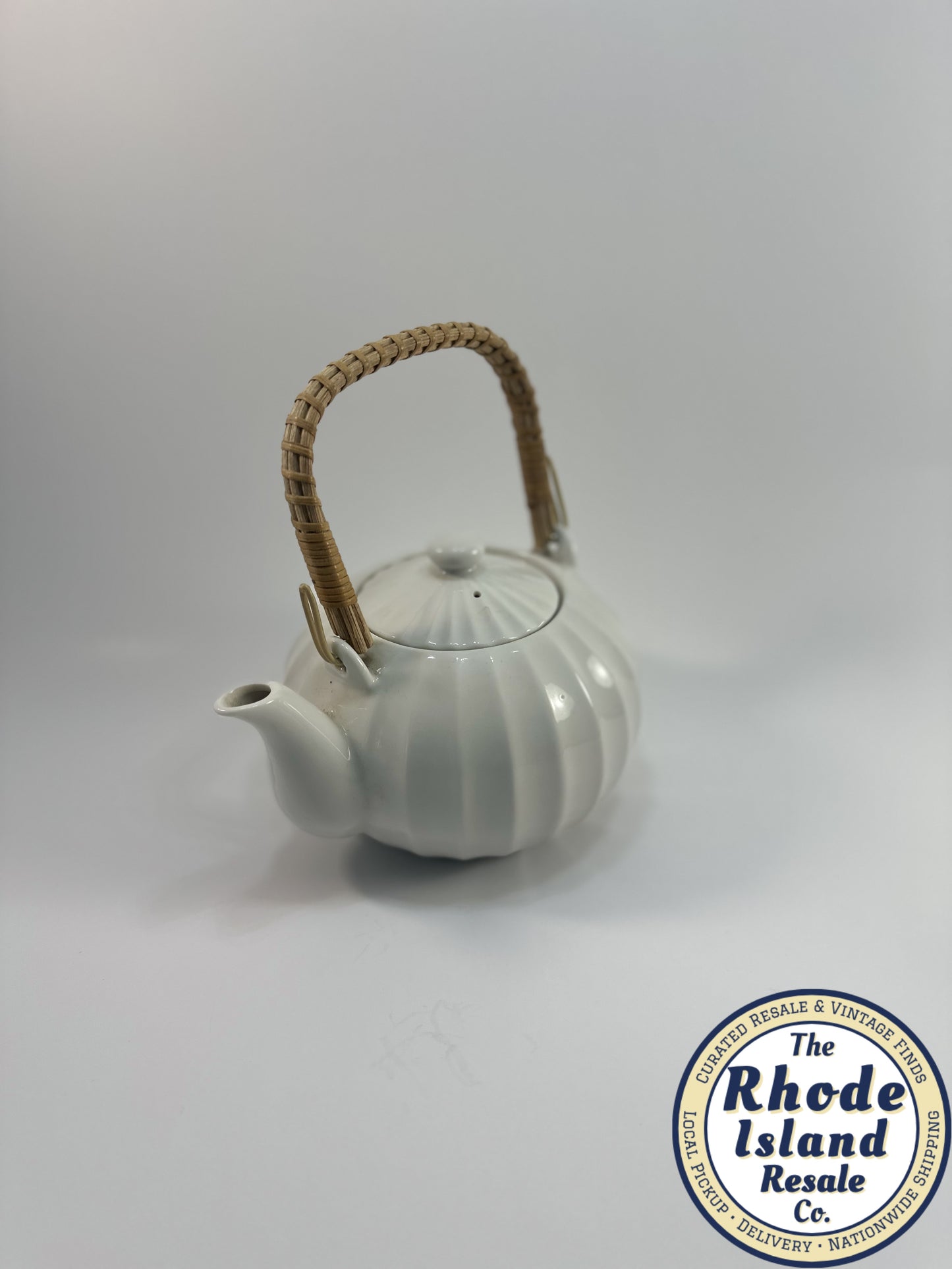 Decorative Ceramic Teapot with Woven Bamboo Handle