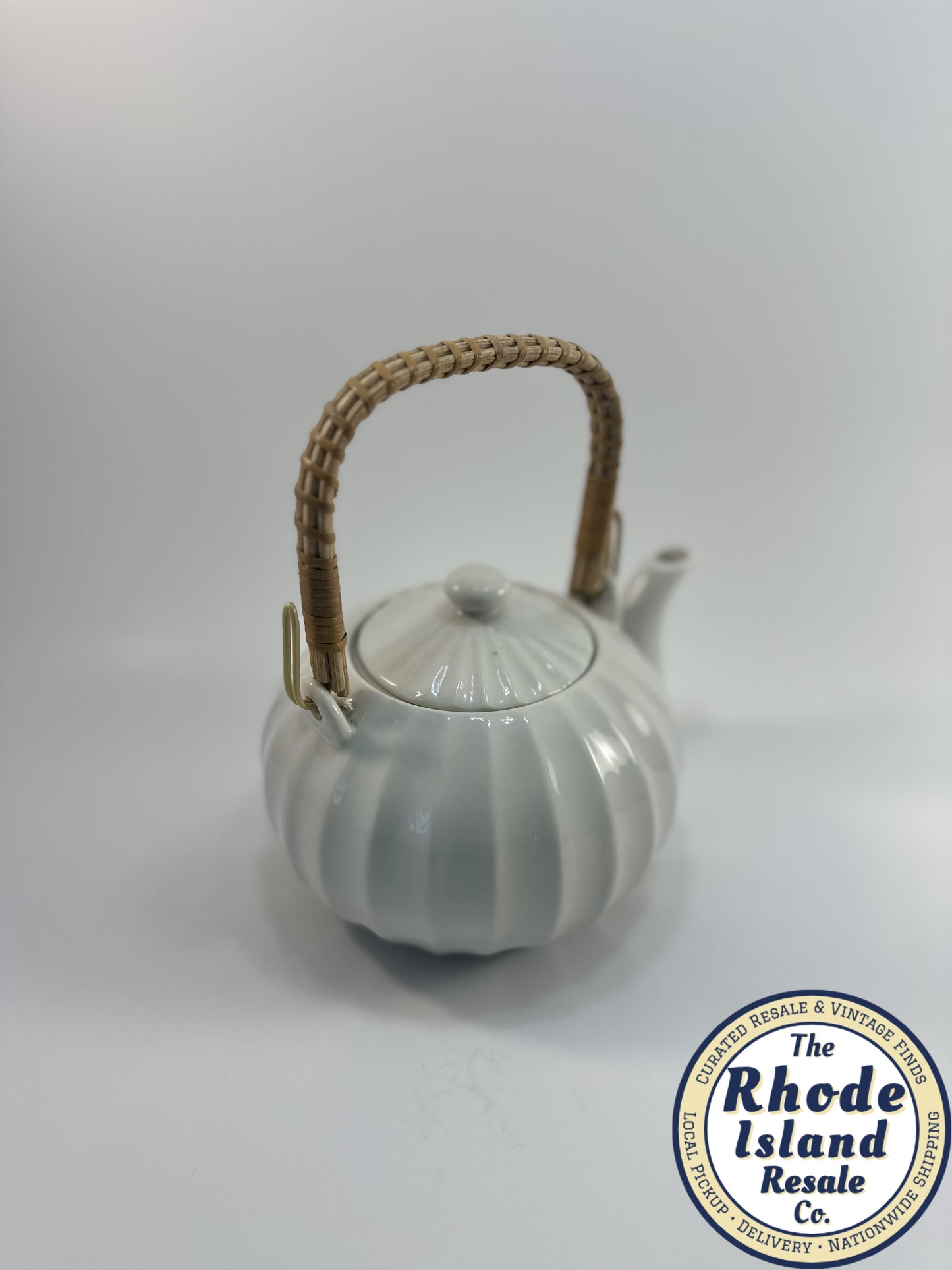 Decorative Ceramic Teapot with Woven Bamboo Handle