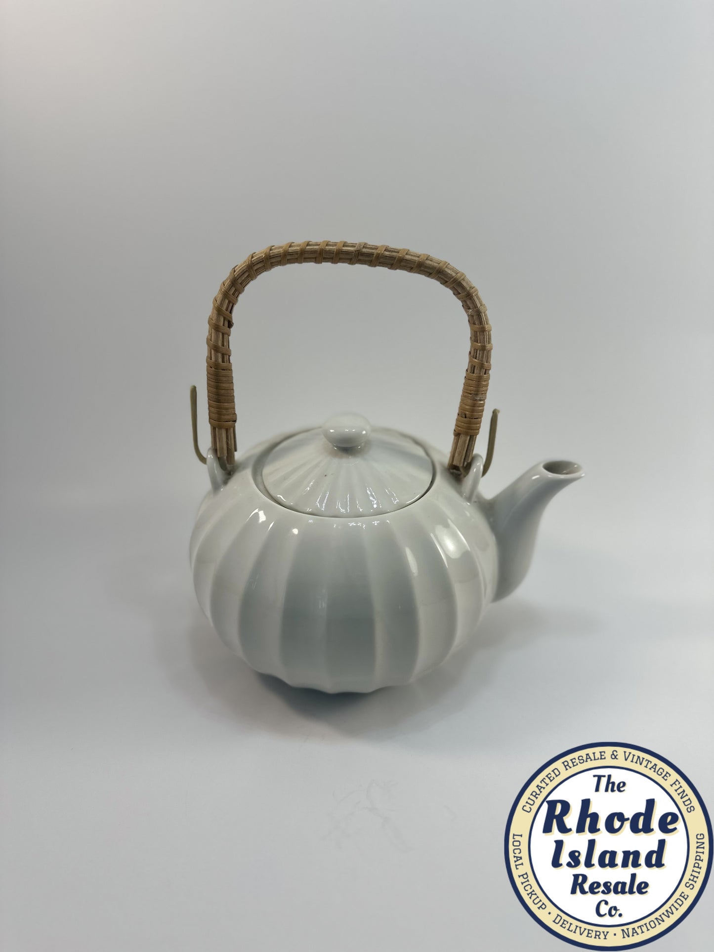 Decorative Ceramic Teapot with Woven Bamboo Handle