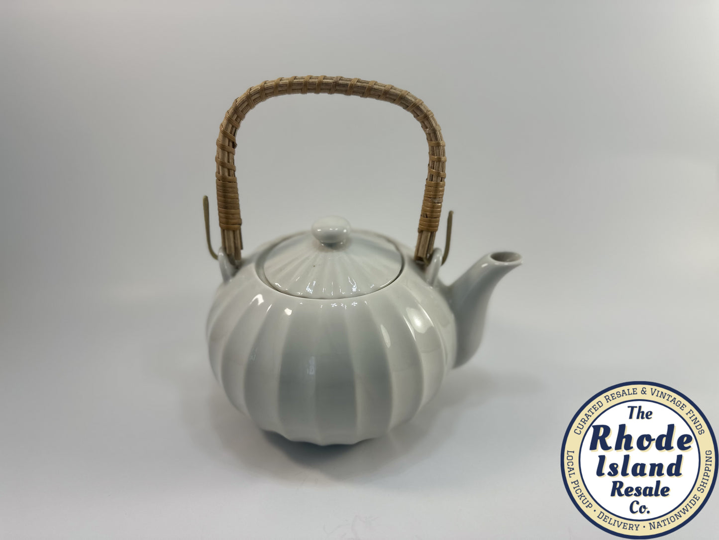 Decorative Ceramic Teapot with Woven Bamboo Handle