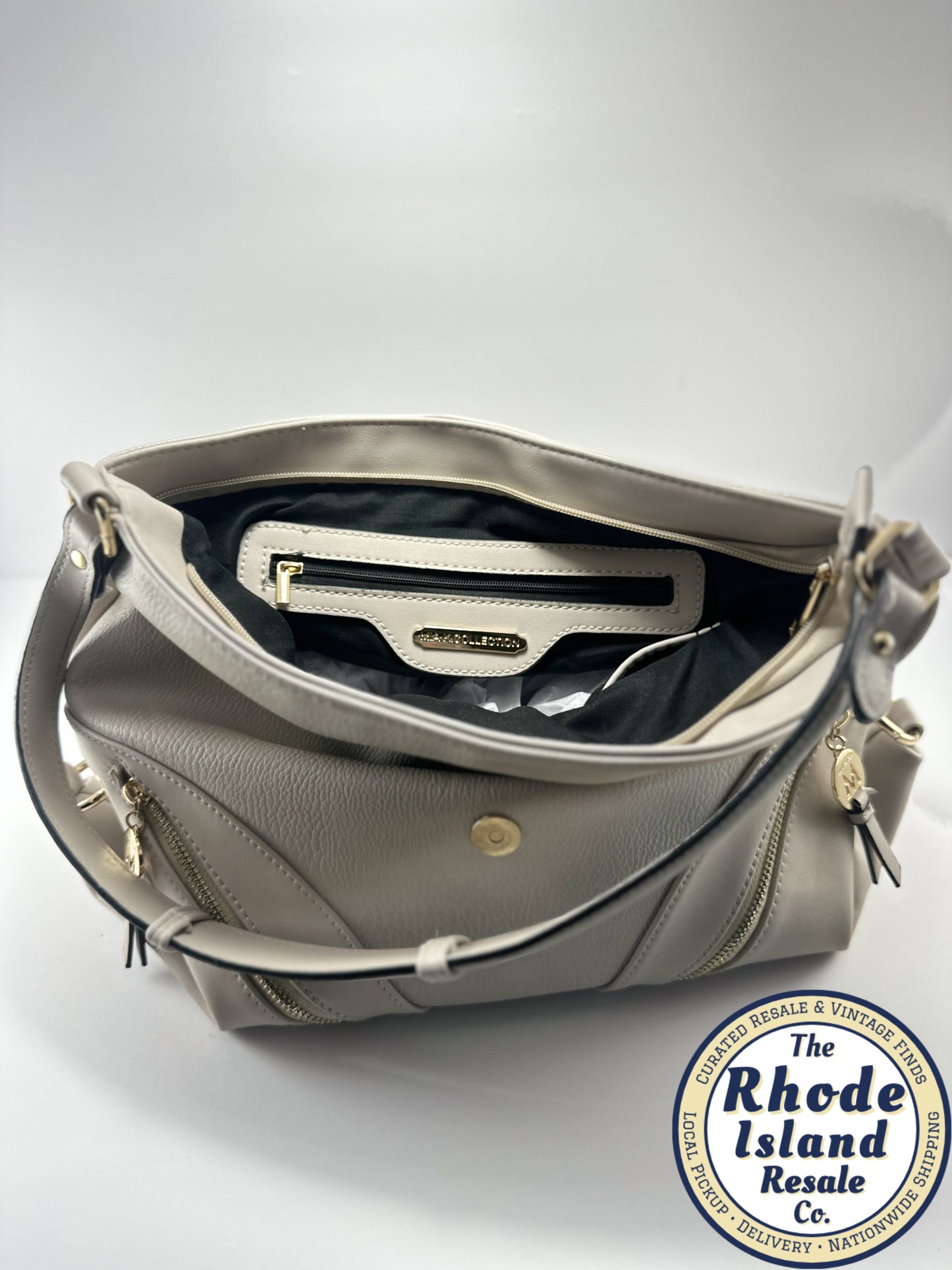 Mia K. Collection Taupe Genuine Leather Shoulder Bag