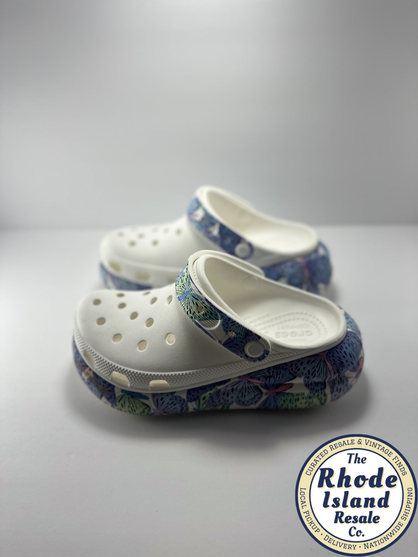 White Crocs with Butterfly Sole –  Lightweight Clogs