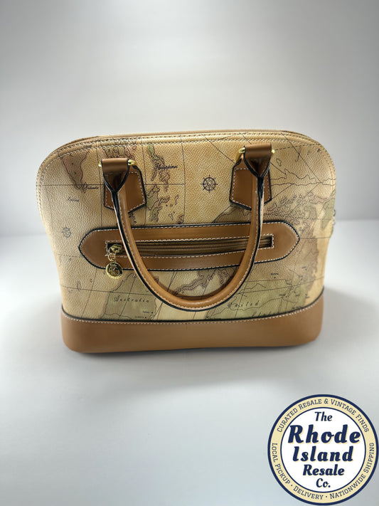 Kala Collection Vintage Map Print Handbag – Structured Faux Leather Satchel