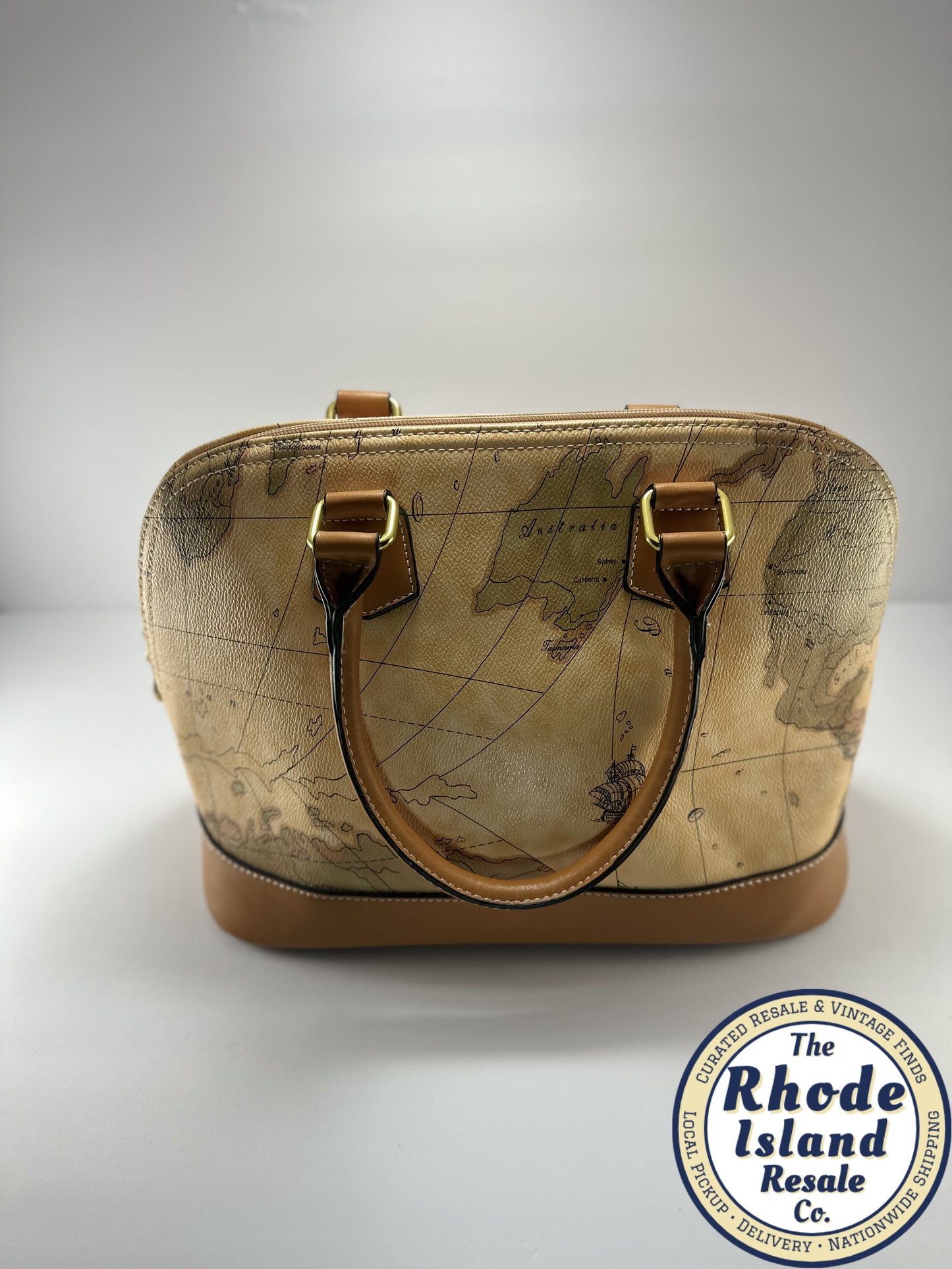 Kala Collection Vintage Map Print Handbag – Structured Faux Leather Satchel