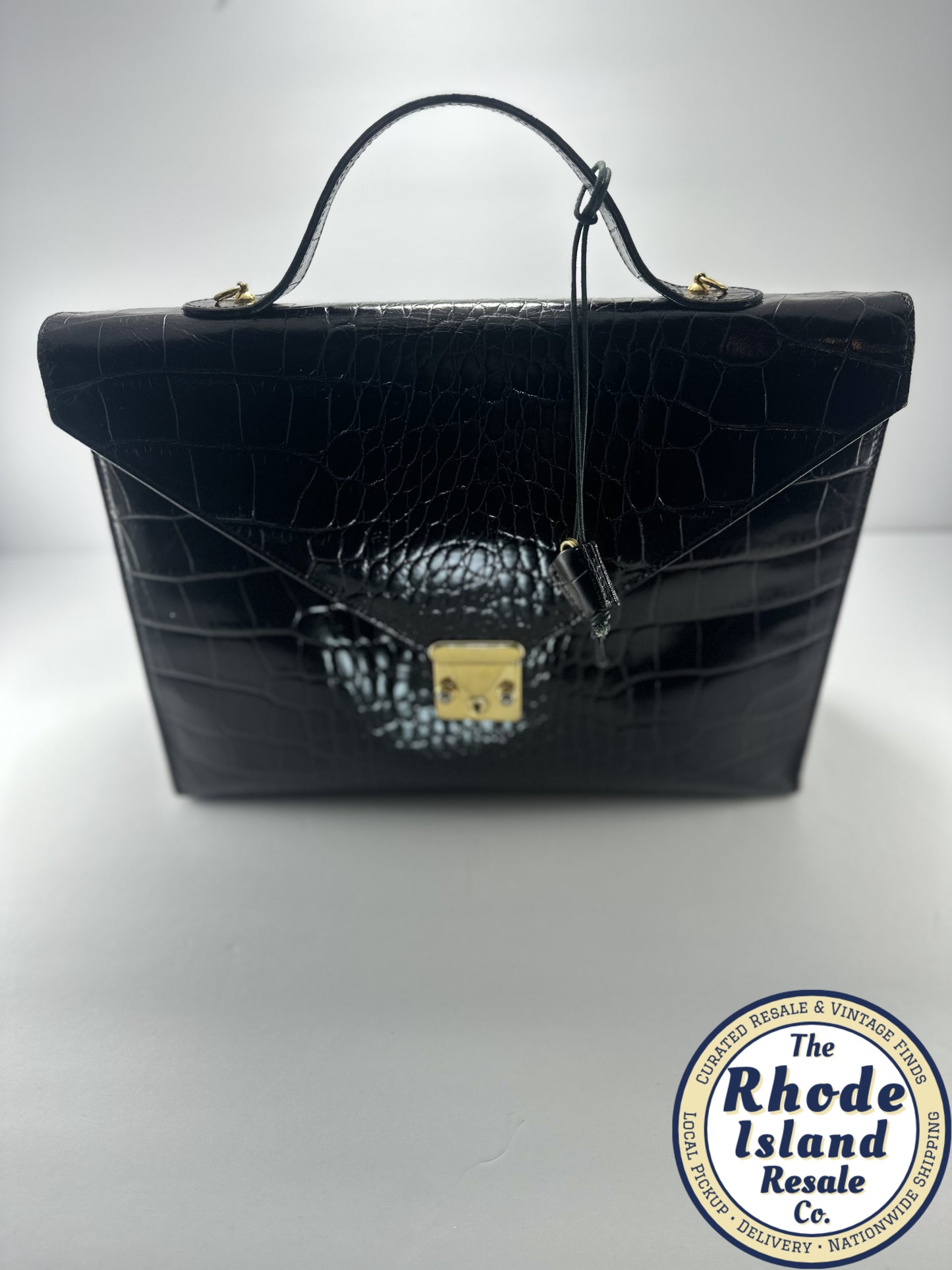 Bettina Italy Black Croc-Embossed Leather Handbag – Made in Italy