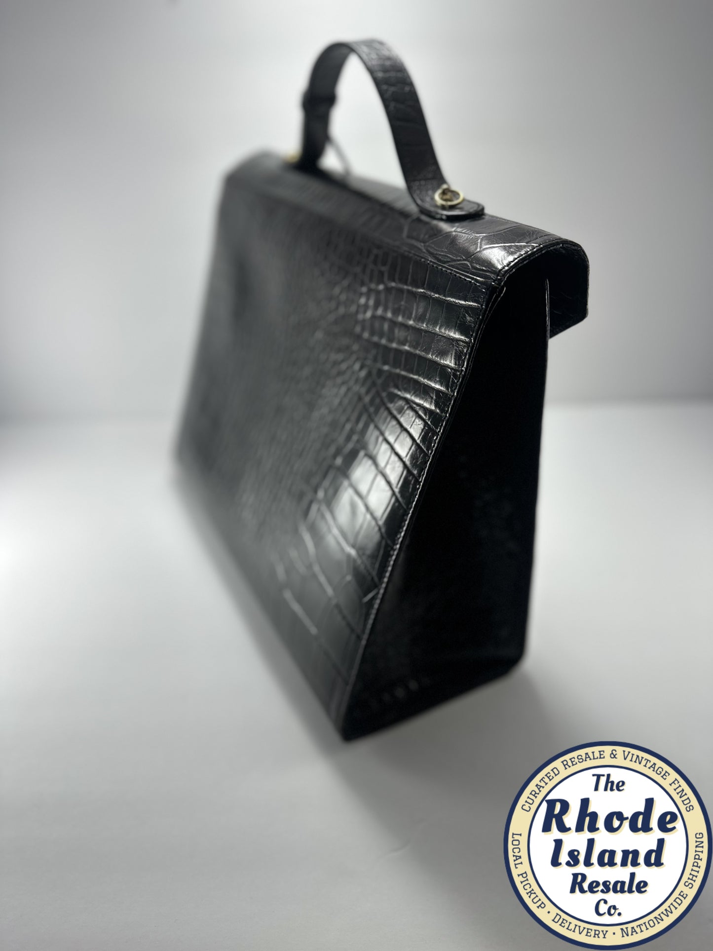 Bettina Italy Black Croc-Embossed Leather Handbag – Made in Italy