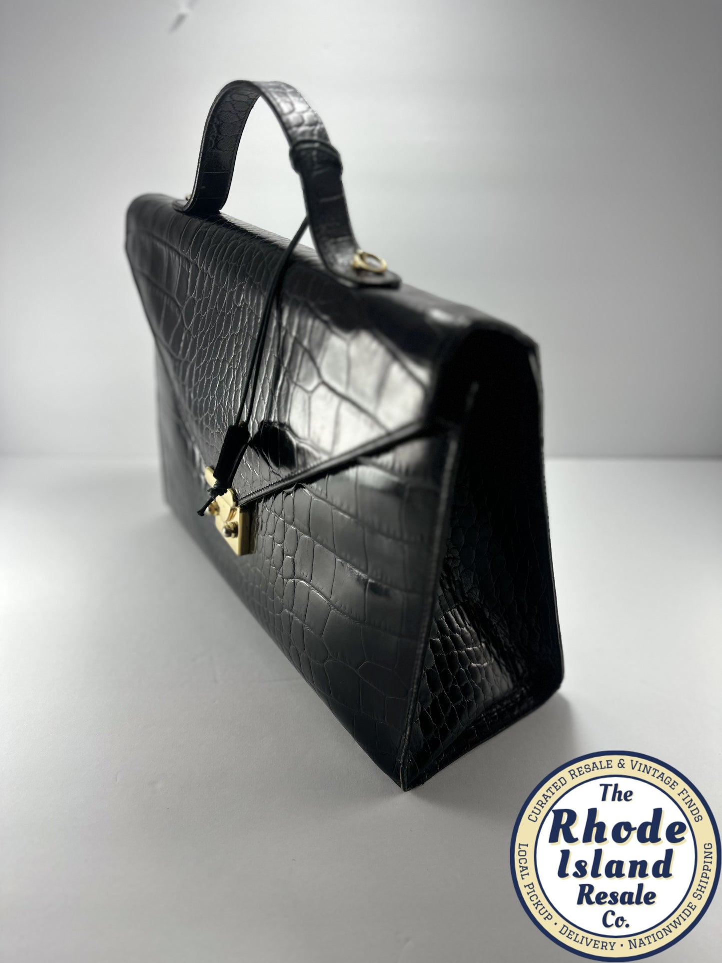 Bettina Italy Black Croc-Embossed Leather Handbag – Made in Italy