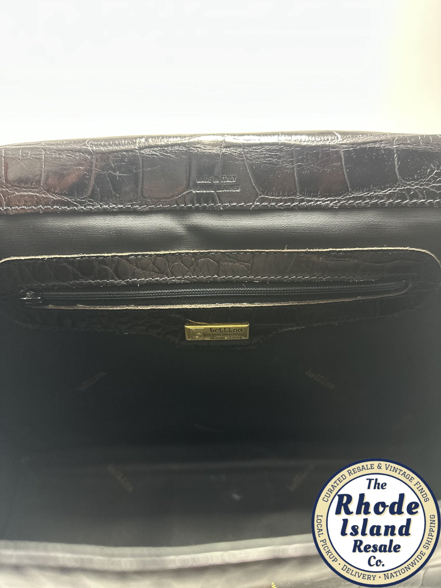 Bettina Italy Black Croc-Embossed Leather Handbag – Made in Italy