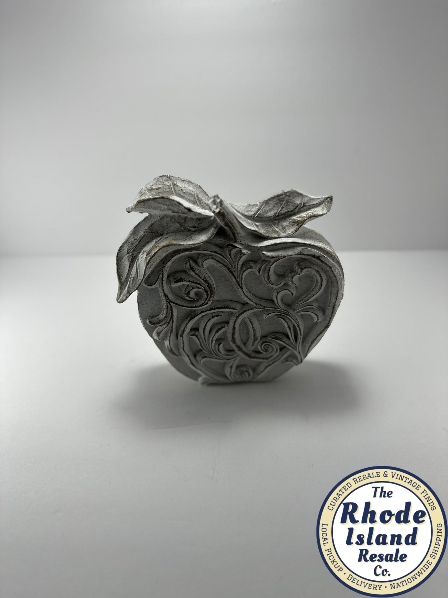 Carved Wooden Apple Figurine – Baroque Floral Scrollwork
